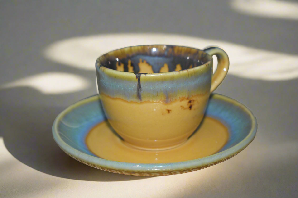Handcrafted Glazed Ceramic Coffee Cup & Saucer