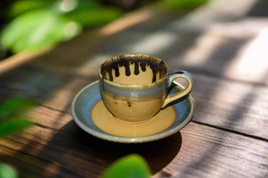 Handcrafted Glazed Ceramic Coffee Cup & Saucer