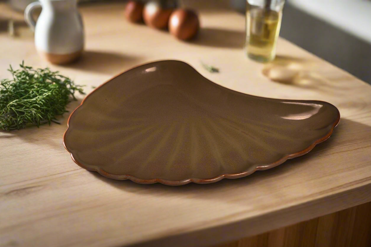 Brown Leaf-Themed Serving Plate