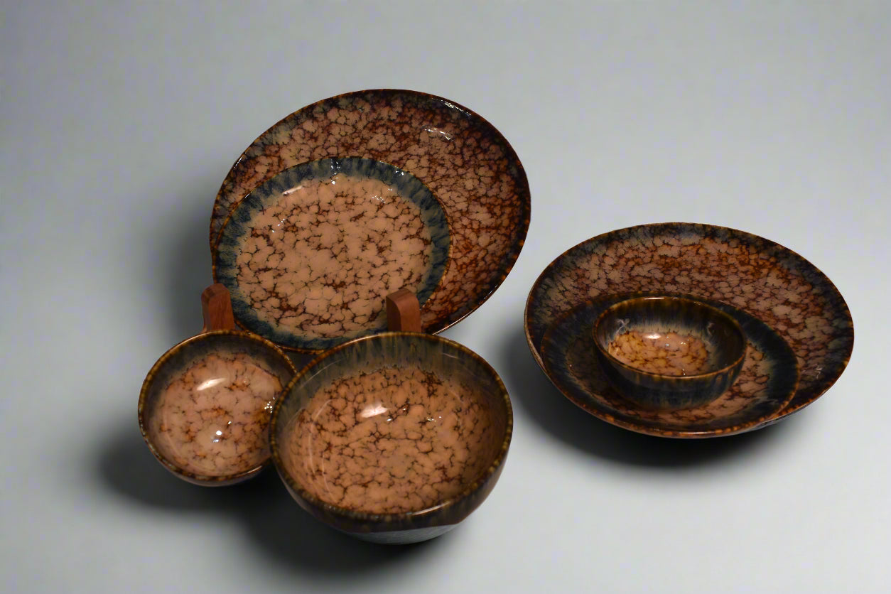 Rustic Crackle Glaze Ceramic Dinner Set – Handcrafted & Elegant