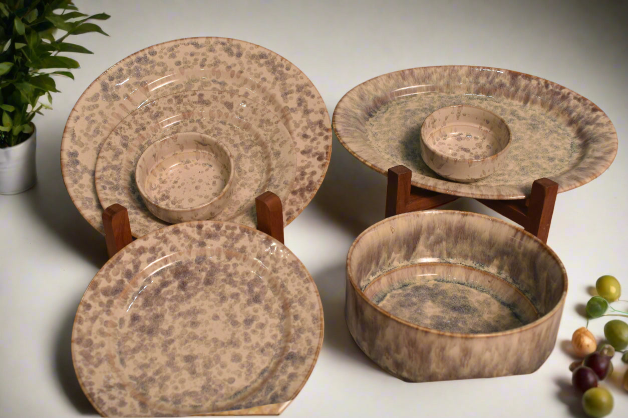 Elegant Speckled Glaze Ceramic Dinner Set – Handmade & Timeless