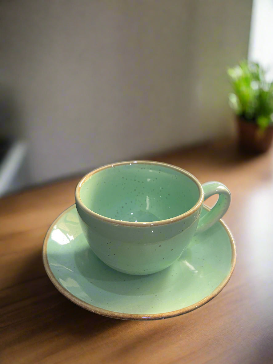 Mint Green with Rustic Rim Cup & Saucer Set
