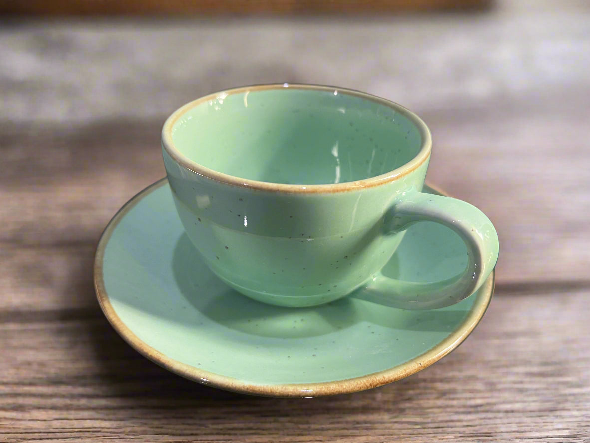 Mint Green with Rustic Rim Cup & Saucer Set
