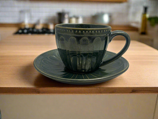 Espresso Cup & Saucer Set – Midnight Green with Gold Detailing