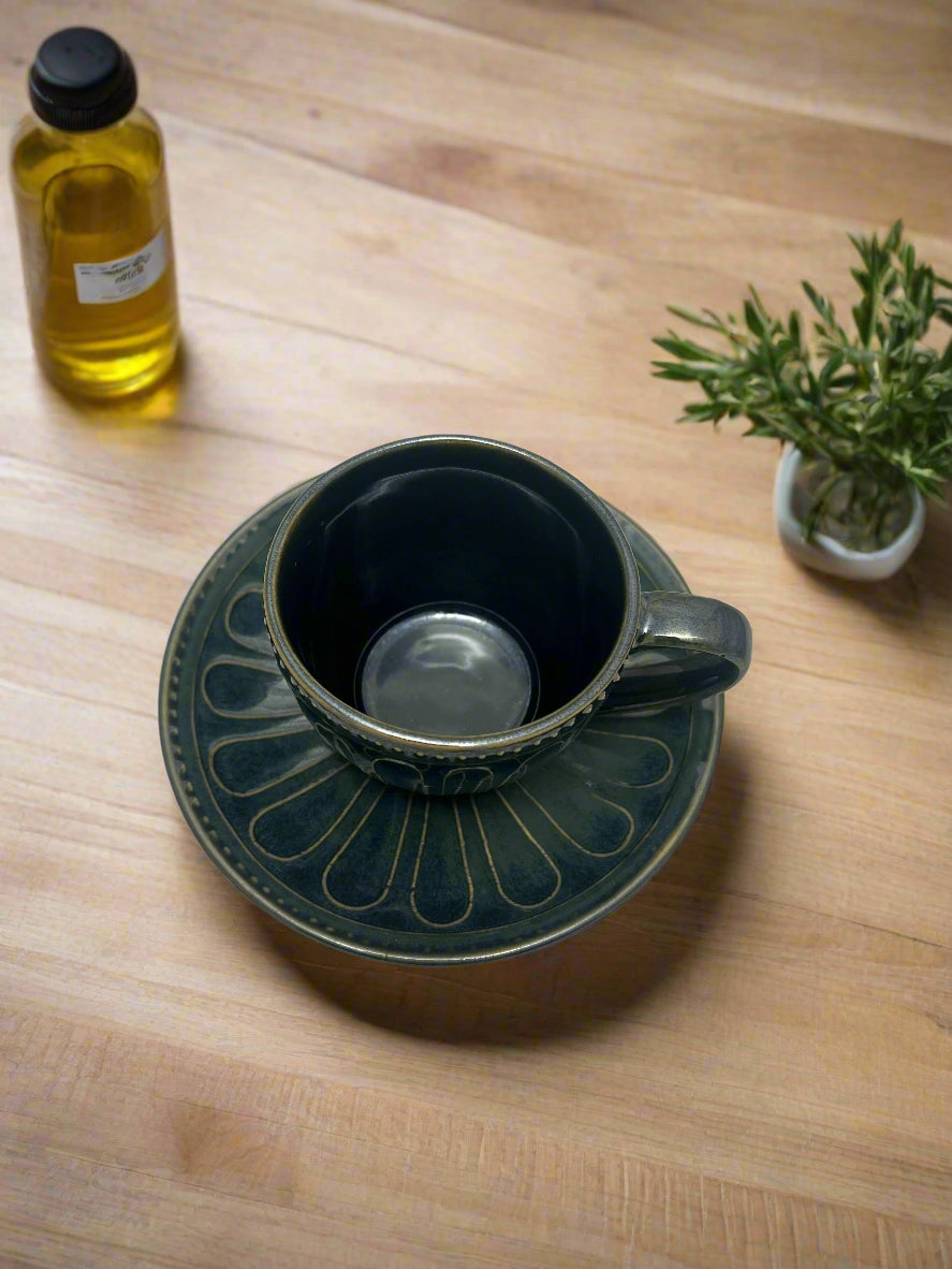 Espresso Cup & Saucer Set – Midnight Green with Gold Detailing
