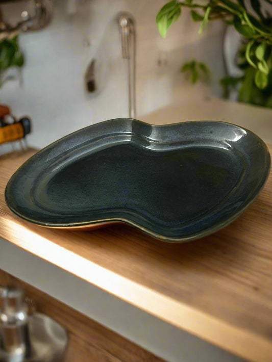 Handcrafted Ceramic Organic-Shaped Serving Plate – Midnight Blue