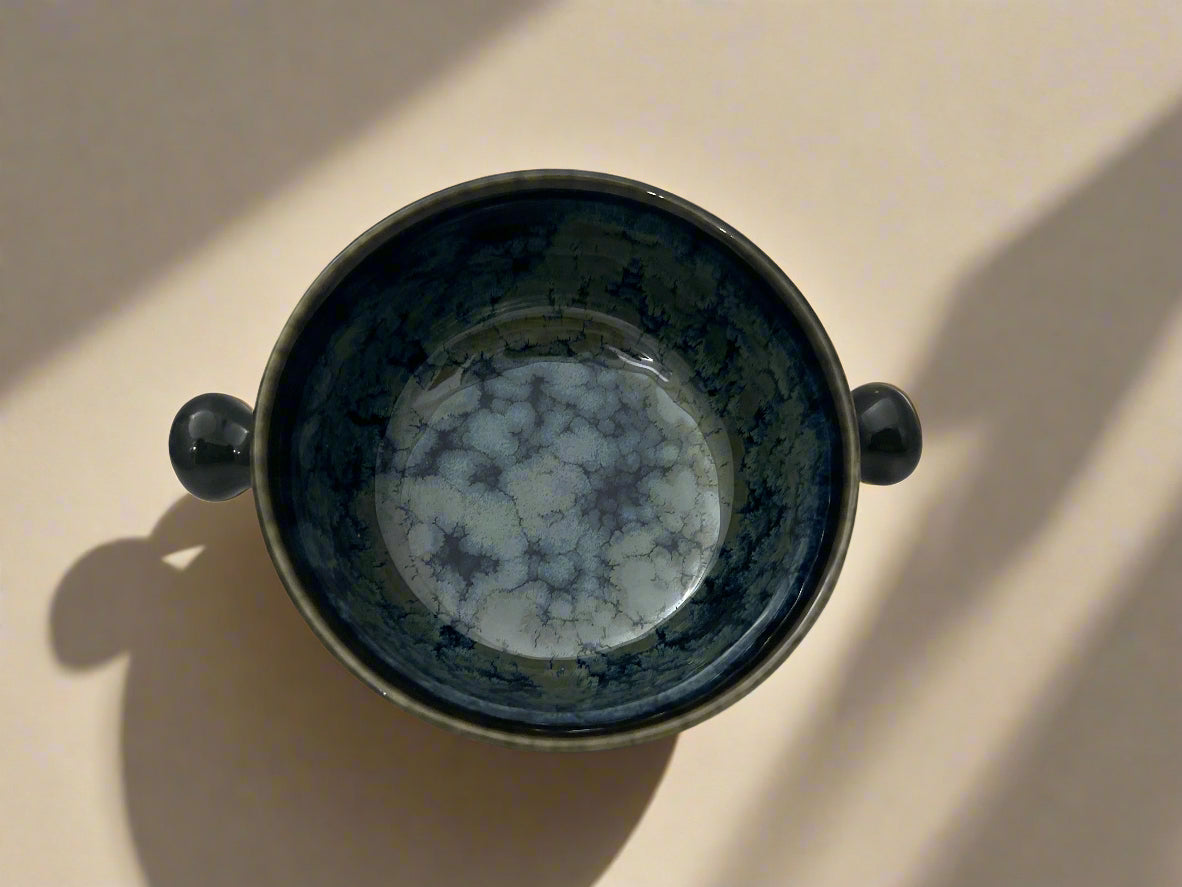 Ceramic Soup Bowl with Dual Handles – Deep Ocean Blue