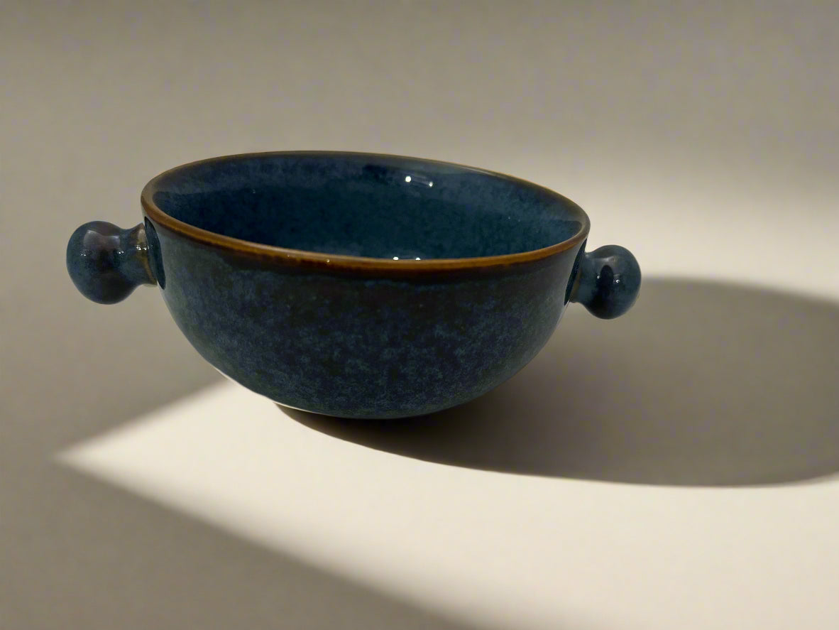 Ceramic Soup Bowl with Dual Handles – Deep Ocean Blue