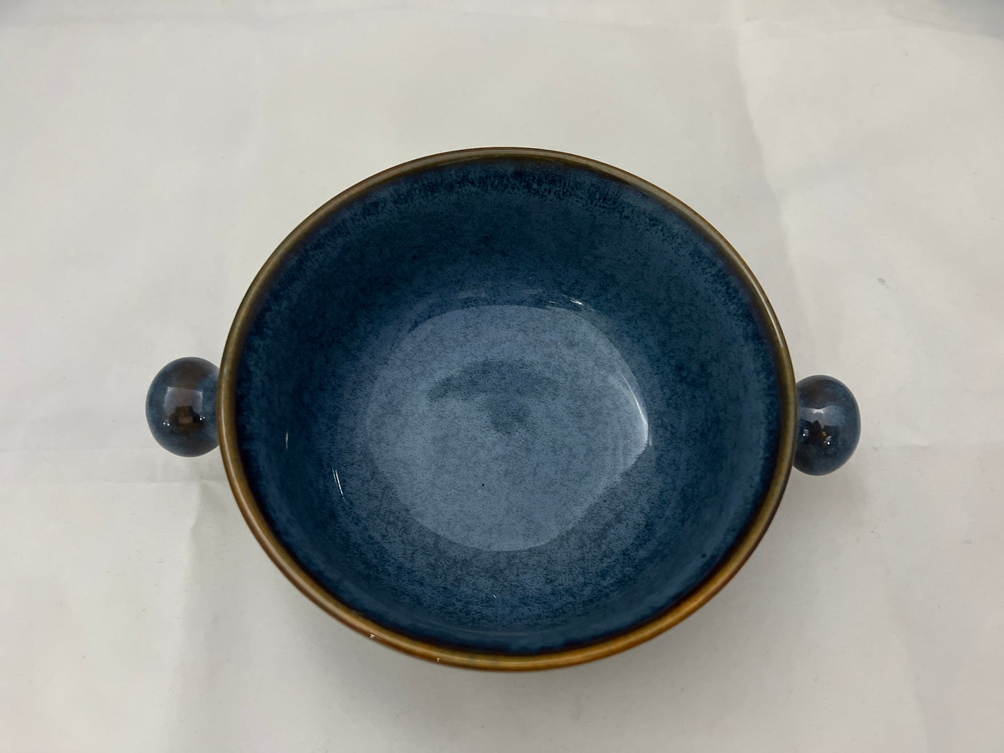 Ceramic Soup Bowl with Dual Handles – Deep Ocean Blue