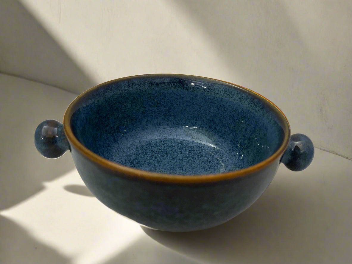 Ceramic Soup Bowl with Dual Handles – Deep Ocean Blue