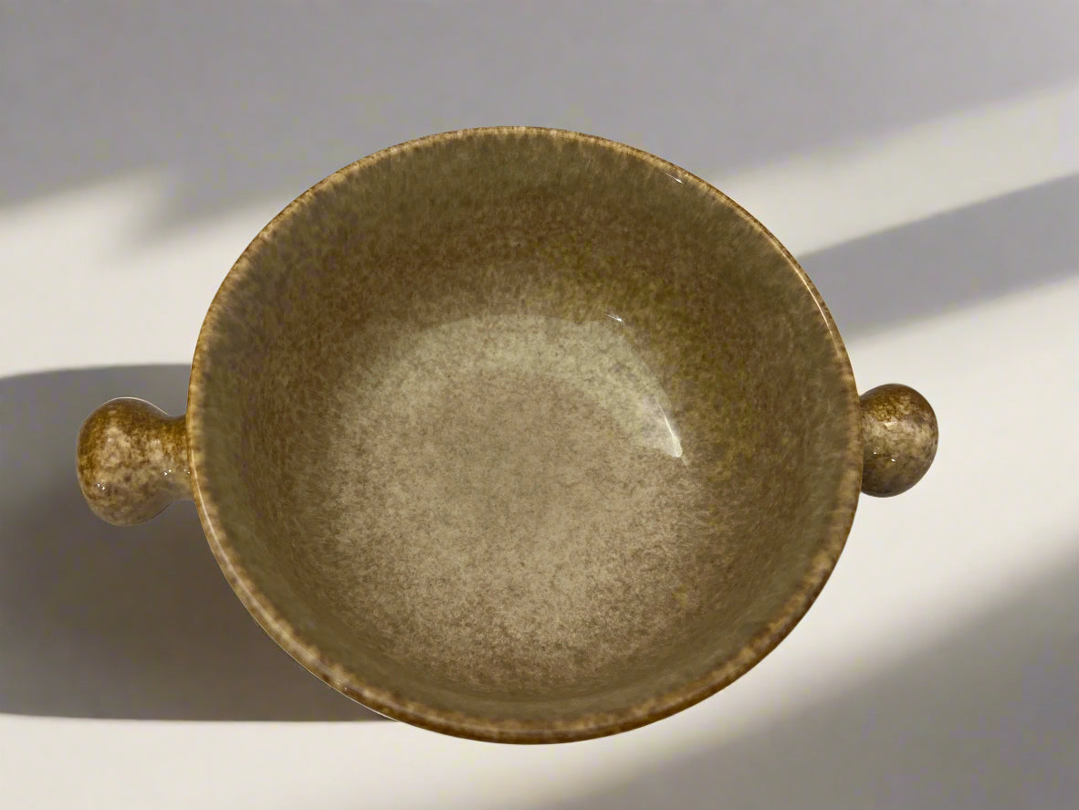 Rustic Ceramic Soup Bowl with Dual Handles – Speckled Beige