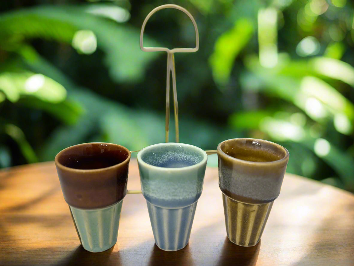 Artistic Multicolor Tea Cup with Stand (Pack of 6 Cups)