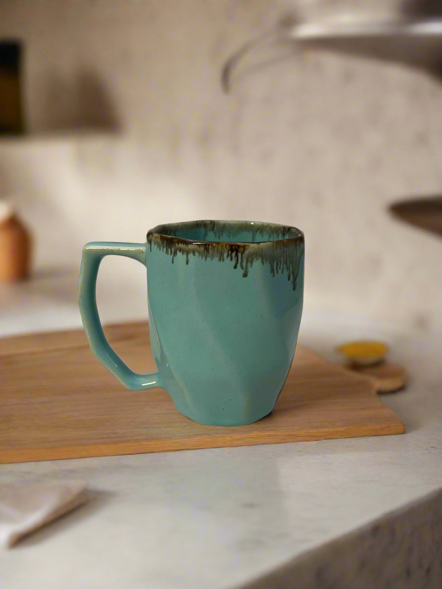 Textured Aqua Blue with Drip Glaze Finish - Ceramic Mug