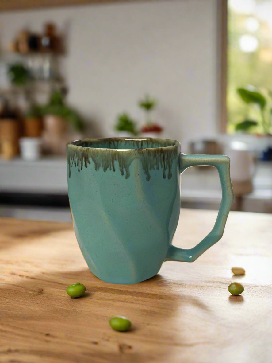 Textured Aqua Blue with Drip Glaze Finish - Ceramic Mug