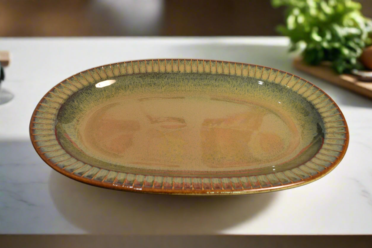 Rustic Ceramic Oval Serving Platter – Handcrafted Glazed Finish
