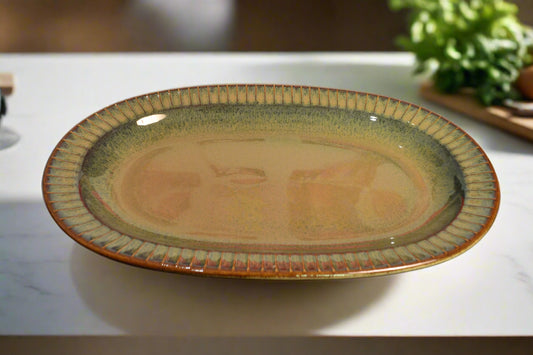 Rustic Ceramic Oval Serving Platter – Handcrafted Glazed Finish