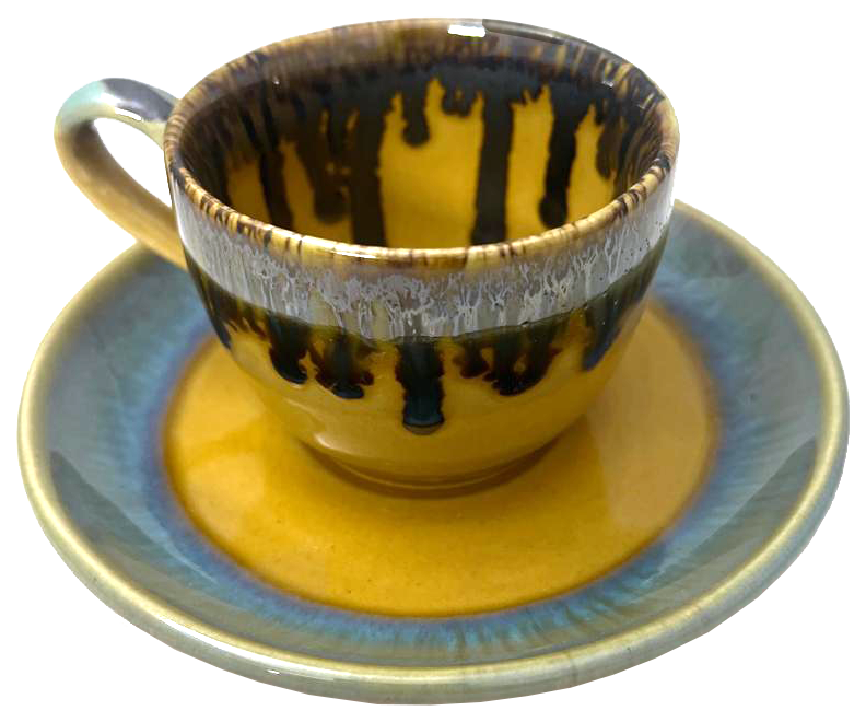Handcrafted Glazed Ceramic Coffee Cup & Saucer