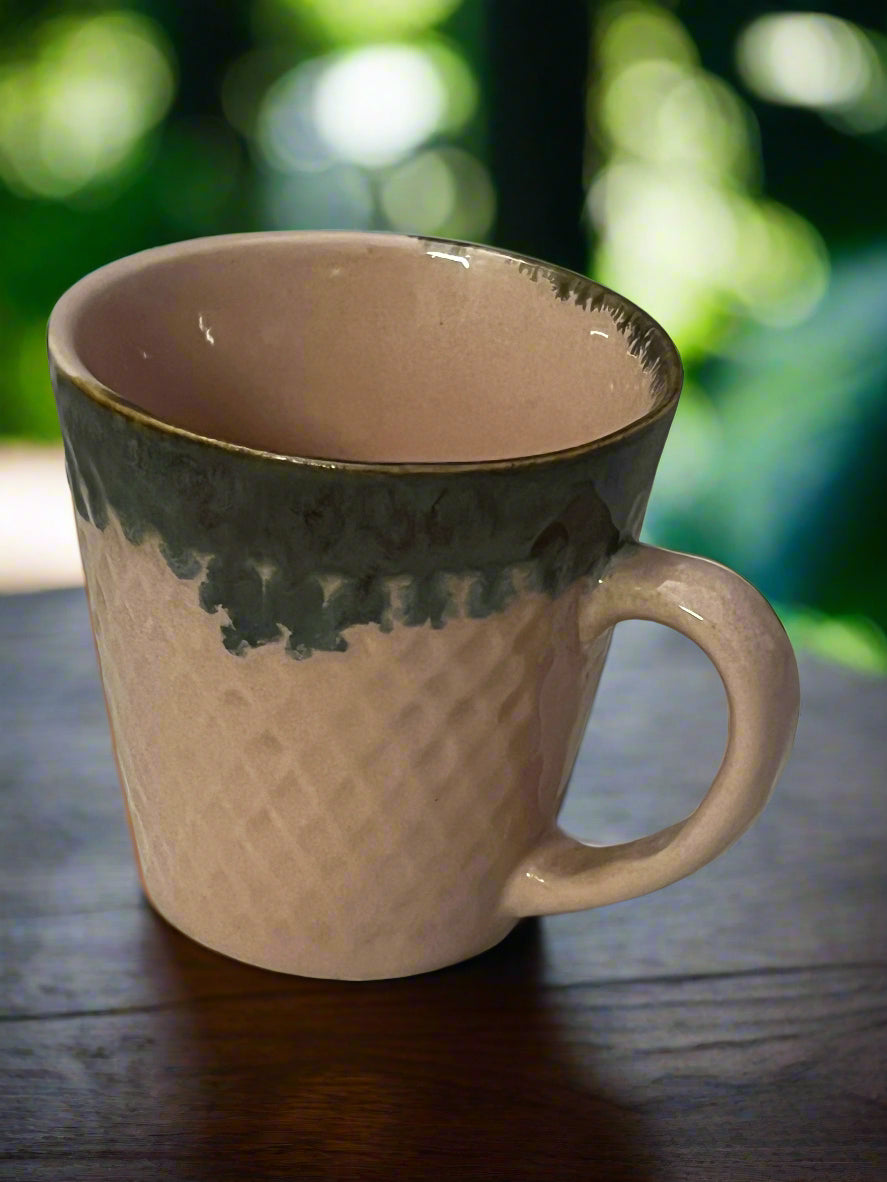 Blush Pink Textured Mug with Drip Glaze
