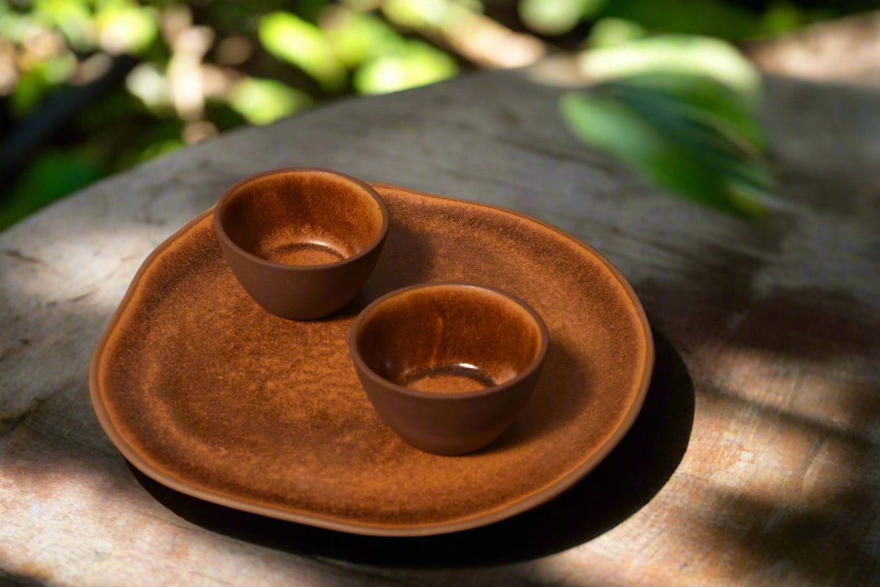 Rustic Brown Ceramic Dinner Set – Full Plate & Bowl