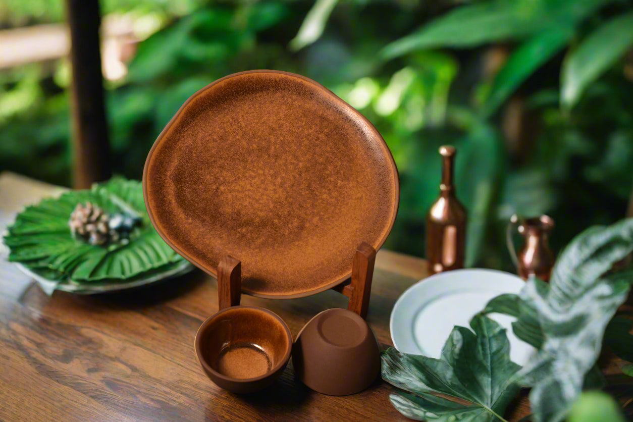 Rustic Brown Ceramic Dinner Set – Full Plate & Bowl