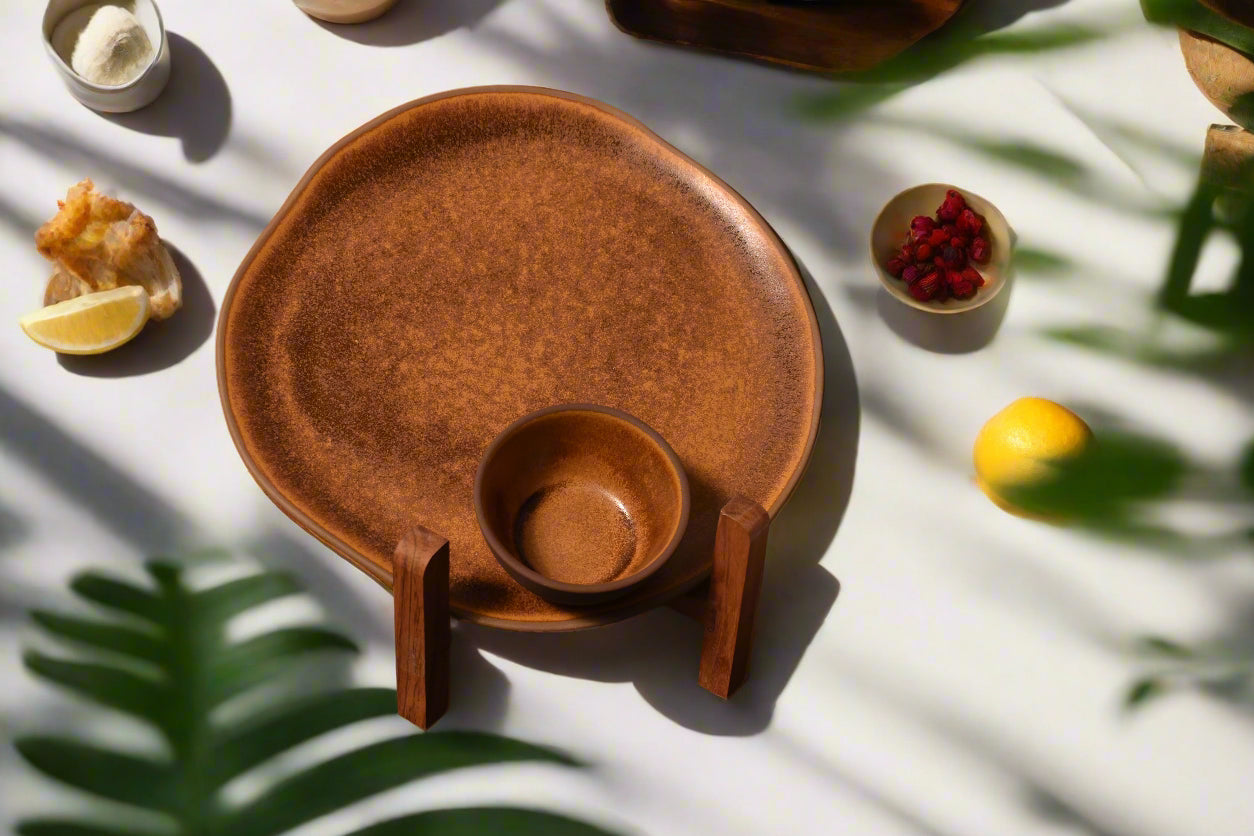 Rustic Brown Ceramic Dinner Set – Full Plate & Bowl