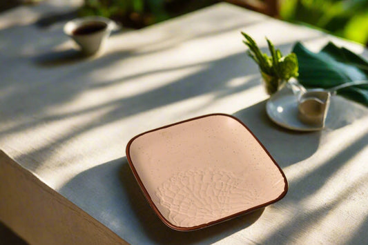 Sandstone Textured Beige Ceramic Square Plate