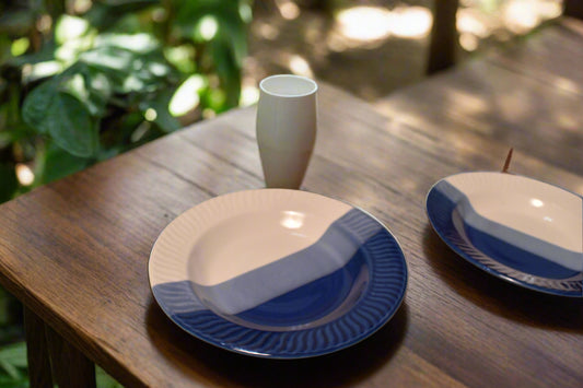 Coastal Waves Blue & Ivory Ceramic Deep Plate