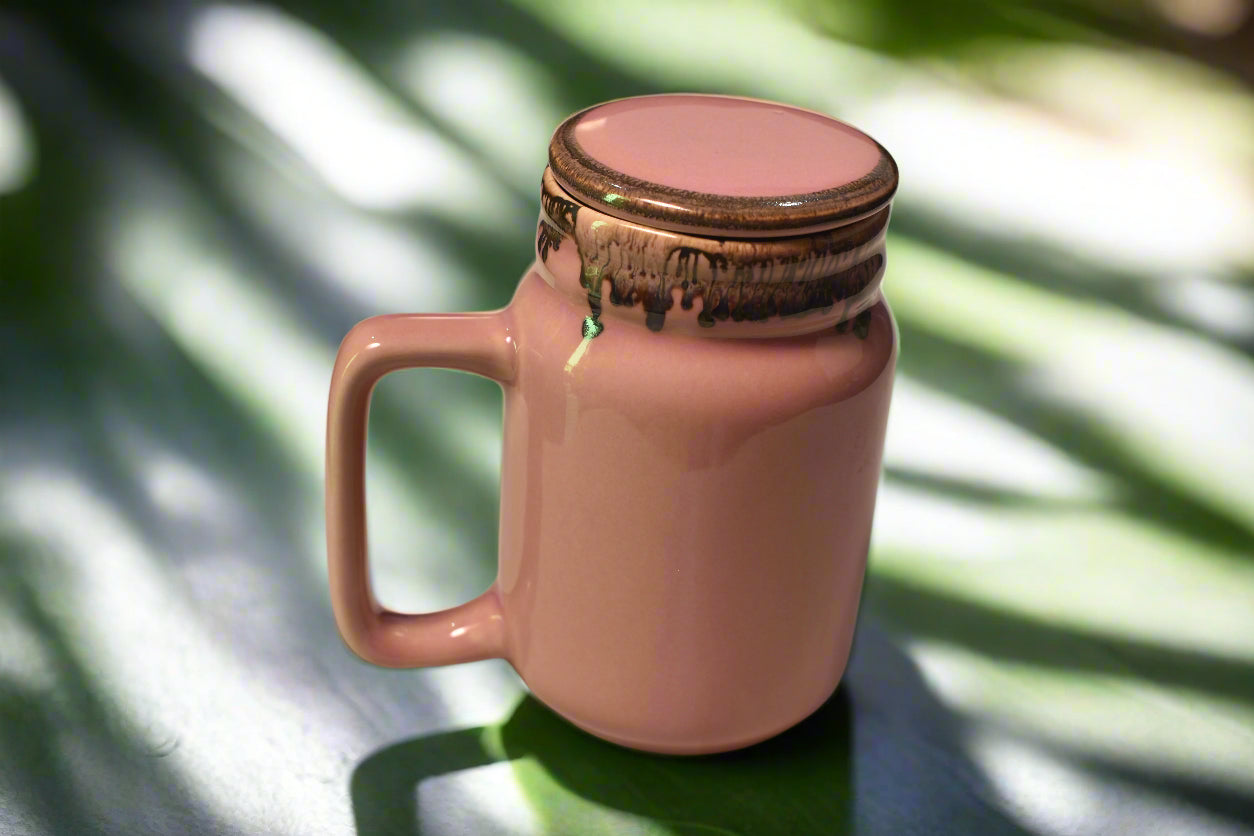 Blush Pink Ceramic Mug with Drip Glaze Lid