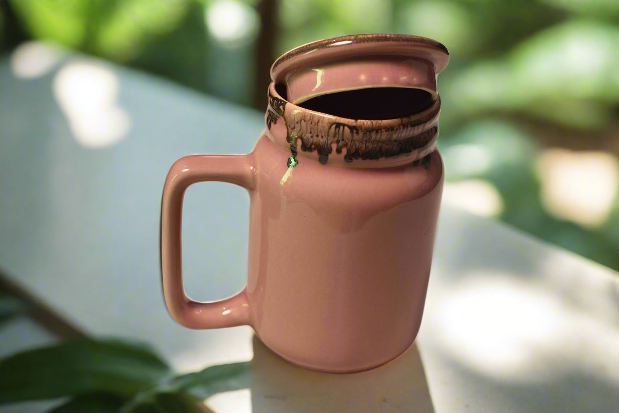 Blush Pink Ceramic Mug with Drip Glaze Lid