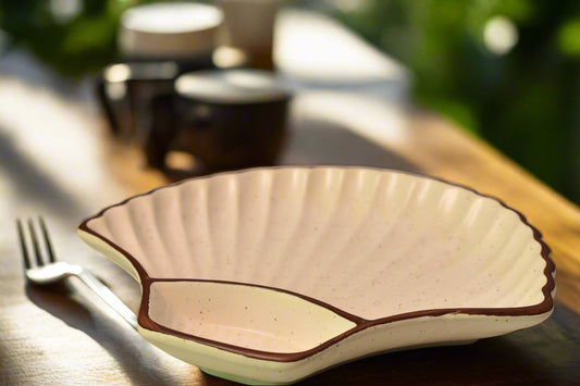 Cream Speckled Shell-Inspired Ceramic Serving Plate