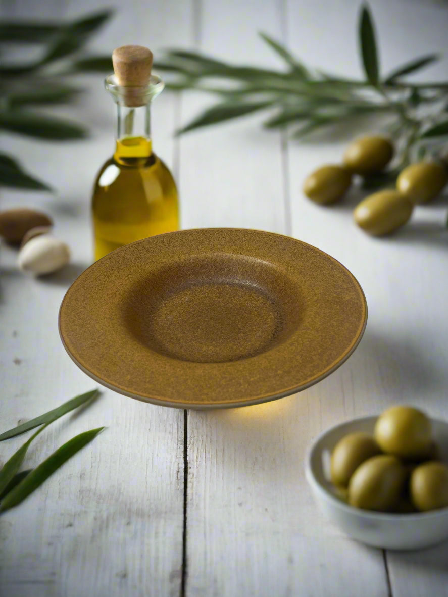 Rustic Brown Stoneware Deep Plate – Handcrafted Ceramic Soup & Pasta Bowl