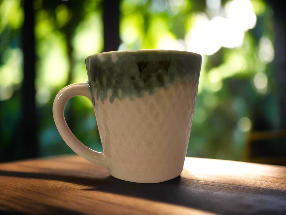 Blush Pink Textured Mug with Drip Glaze